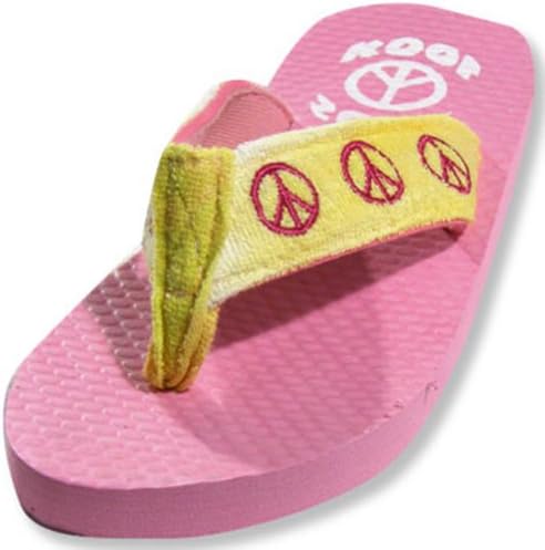 Sole Kool - Girls Peace Flip Flop, Pink, Yellow 19712-Large