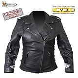 Ladies Classic Cowhide Motorcycle Leather Jacket with Level-3 Advanced Armor - Size : XL Ladies Classic Cowhide Motorcycle Leather Jacket with Level-3 Advanced Armor - Size : XL
