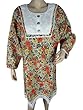 Cotton Kurti Tunic Tops Beige Red Floral Designs Indian Clothing Large Size