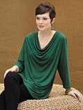 Ulla Popken Waterfall Viscose Spandex Knit Top - Pine, 28/30