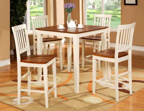 5PC Square Pub Counter Height Table Set 4 Stools White