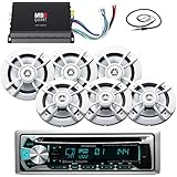 Kenwood Marine Boat Yacht Outdoor Bluetooth Stereo CD MP3 Player USB iPod iPhone Pandora AM/FM Reciver, 6 X Kenwood KFC-1633MRW 6.5