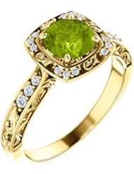 18K Yellow Gold 6.00mm Round Cut Peridot and Diamond Ring -- LIFETIME WARRANTY
