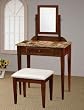 Vanity Table, Mirror & Stool Set in Cherry Finish