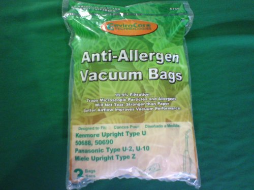 51o%2BC%2B4yC3L Kenmore / Sears Type O & U   50688 and 50690 / Panasonic Type U 2 / Miele Upright Type Z   EnviroCare Anti Allergen Vacuum Cleaner Bags3 pack   Generic Synthetic Cloth Filtration w/ Closure