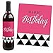 Chic Happy Birthday - Pink, Black and Gold - Birthday Gift For Women - Wine Bottle Label Stickers - Set of 4