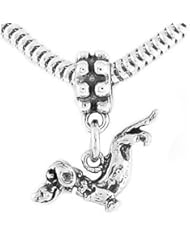 Sterling Silver Three Dimensional Dachshund Dog Dangle Bead Charm