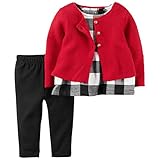 カーターズ（Carter's）女の子用赤ニットカーディガンx黒x白ギンガムチェックフランネルチュニック上下3点セット (9months(67-72cm)) [並行輸入品]