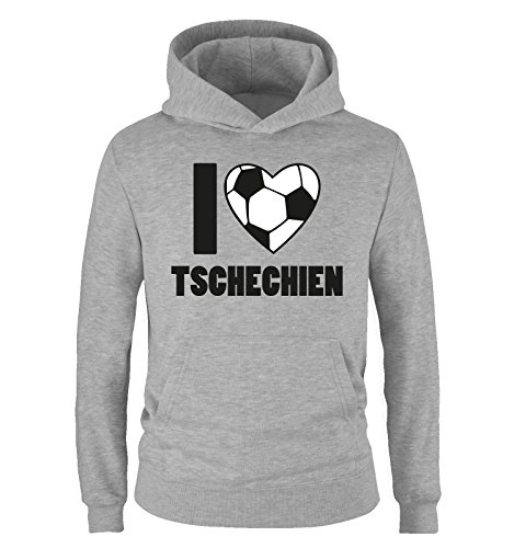 I LOVE TSCHECHIEN – Kinder Hoodie – Grau / Schwarz-Weiss Gr. 134/146