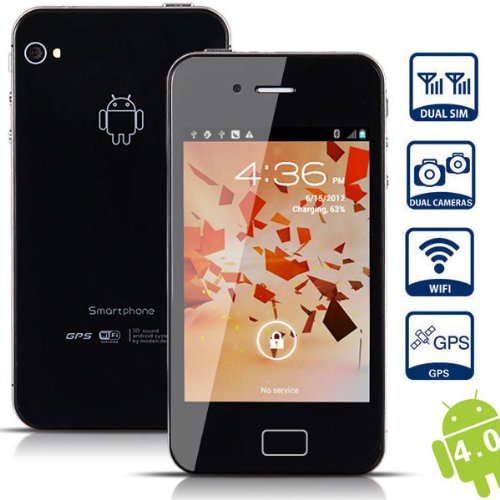 W007 Android 4.0 3g Smart Phone 3.5 Inch Dual SIM Wifi GPS Wcdma+gsm Capacitive Touch Screen - Black