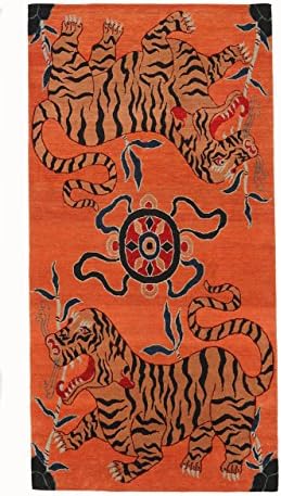 Ralo Authentic Tibetan Tiger rug, handknotted wool, vegetable dyes "Chakra Tak" 3 x 6 ft