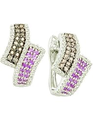 1.53 Carat (ctw) 14k White Gold Round White, Brown & Pink Diamond Ladies Fashion Earrings