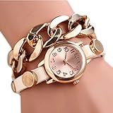 Susenstone(TM) 1PC Punk Women Gold Dial Leather Chain Wrap Analog Quartz Wrist Watch Bracelet (White) thumbnail