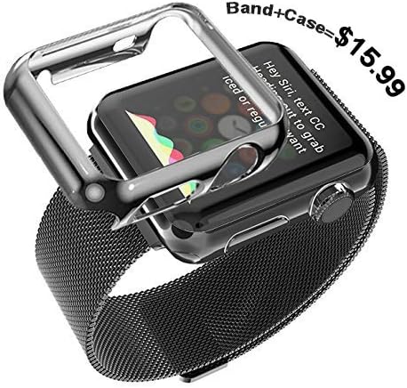 Apple Watch Replacement Band,Bonus Case Included (same color),LAXTTO, 42mm Black for Men Milanese Loop Stainless Mesh Wrist Band with Magnet Lock