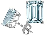 3.00 cts Genuine 8x6 Emerald Cut Aquamarine Earrings - 14kt White or Yellow Gold