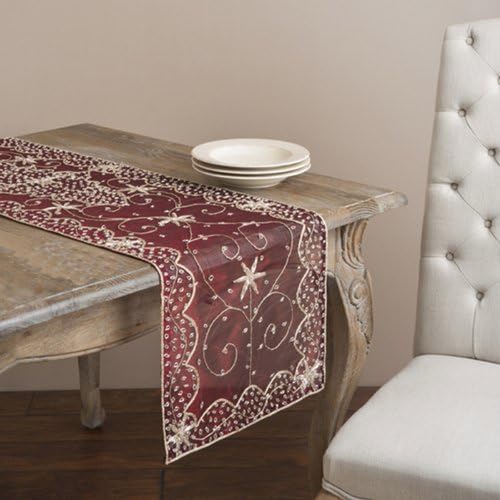 Elegant Hand Beaded Decorative Table Runner, Burgundy Red Color, 16"x36" Rectangular