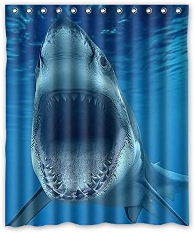 PRANO 100% Polyester Shower Curtain with Funny Shark Opening Mouse Photo Blue Sea,60"(w) x 72"(h)