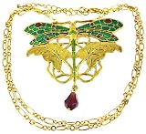 Goldtone Art Nouveau Dragonfly Pendant And Necklace