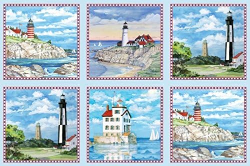 Elizabeth's Studio Lighthouses 24" x 44" Quilt Fabric Panel