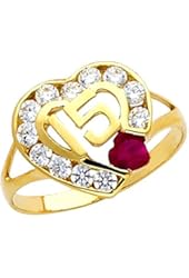 Fine 10k Gold Heart CZ Sweet 15 Quinceanera Ring