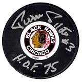 Pierre Pilote Autographed Puck with HOF 75 Inscription