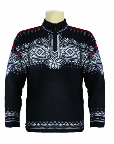 Dale of Norway Men's Dale 125th Anniversary Sweater, Black/Cream/Raspberry, Large