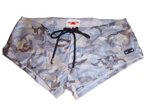 UnderGear Tactics Metallic Camo Squarecut Form Fitting Swim Trunks Silver