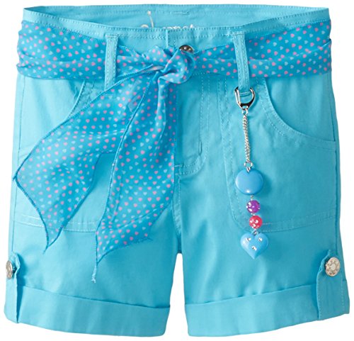 Dream Star Big Girls' Poplin Short with Keychain and Chiffon Sash Belt