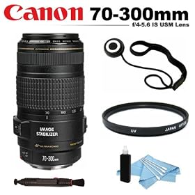 Canon EF 70-300mm f/4-5.6 IS USM Lens + UV (Ultra Violet) Filter + Lens Cap Keeper + Lens Cleaning Pen + Cleaning Kit For Canon Rebel 60D, 7D, 5D Mark, 5D Mark II, 5D Mark III Digital Cameras