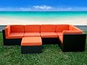 Aventura 6-Piece Wicker Outdoor Sectional Set [Orange Cushions]