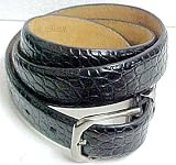 Black Leather Lizard Grain Mens Dress Belt