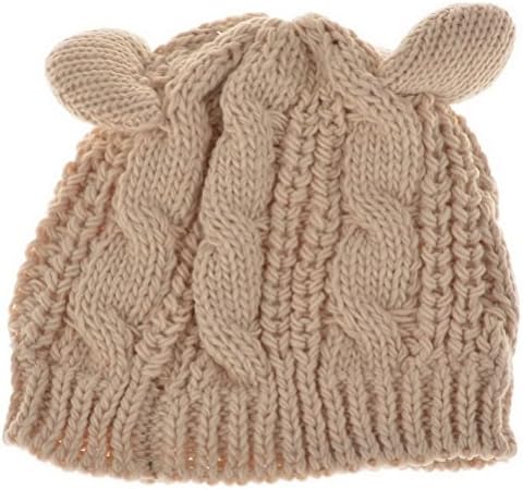 D Major Winter Knitting Wool Cat Ear Beanie Ski Hat for Womens Cap Beige