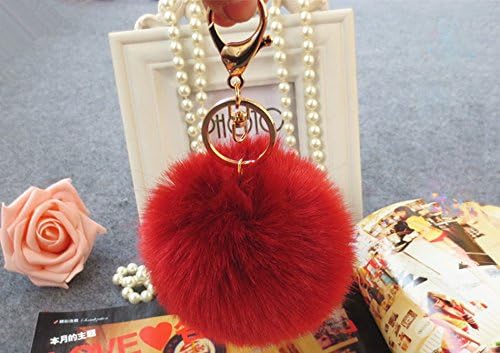 Amazing Look Synthetic Rabbit Fur Hair Key Chain Purse Key Chain Handbag Charm Keychain Accessory Decoration (Red)