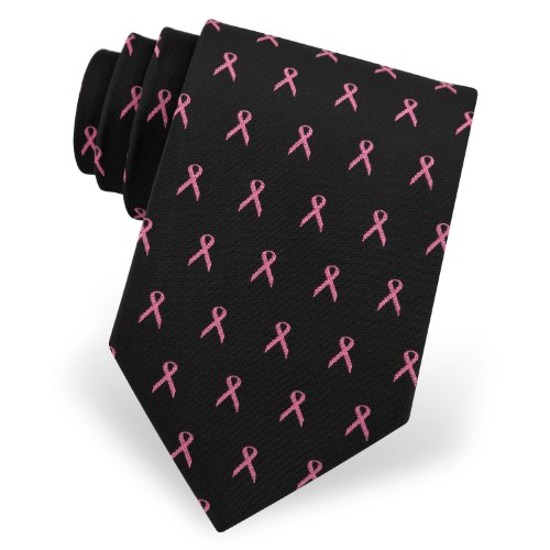 Men's Microfiber Pink Ribbon For Breast Cancer Awareness Extra Long Tie by The American Necktie Co in Black