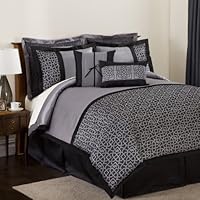 Lush Decor Geometrica Gala 8-Piece Comforter Set, Queen, Black/Silver