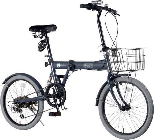 B-GROW 20インチカラフル折りたたみ自転車 カギ/カゴ/ライト付 6段変速 HEAVEN