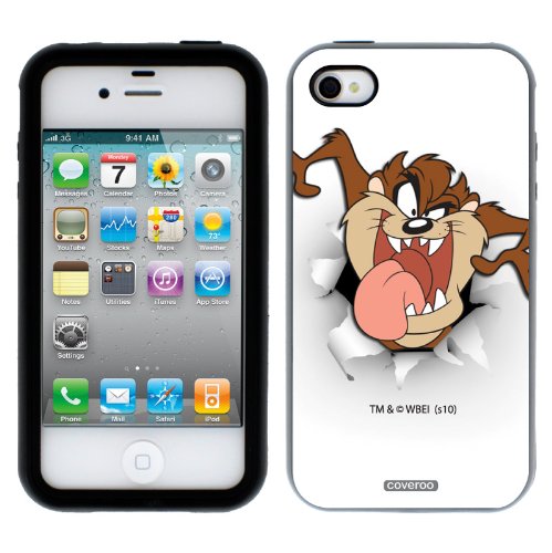 Tasmanian Devil - Tongue Out design on a Black-Black iPhone 4 / 4S Guardian Case by Coveroo