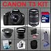 Canon EOS Rebel T3 EOS 1100D 12.2MP Digital Camera with EF-S 18-55mm IS II Lens + Canon EF-S 55-250mm f/4-5.6 IS Image Stabilizer Telephoto Zoom Lens + 4GB Memory Card + Wide Angle Lens with Macro Extension + Telephoto Digital Conversion Lens + Lens Filter Kit + LCD / Lens Cleaning Kit + 2.0 USB SD Memory Card Reader + Screen Protectors + Carrying Case Accessory Kit