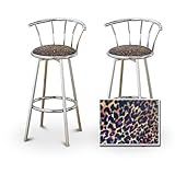 2 Leopard Cheetah Animal Print Fabric Specialty / Custom Chrome Barstools w ....
