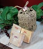 Pack of Three Handmade All Natural Herbal Olive Oil Soaps (Rose, Lavender, Violet) in Crochet Bag