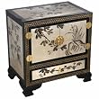 Handmade Asian Furniture - 24" Black & Silver Chinese Storage Cabinet / End Table With Orchid Motif