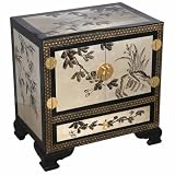 EXP Handmade Furniture - 24" Black & Silver Chinese Storage Cabinet / End Table With Orchid Motif