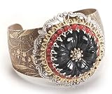 Ollipop Retro Gold Plated Onyx Flower And Coral Cuff Bracelet
