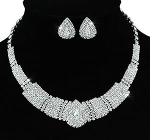 Vintage Exquisite Sparkling Choker Collarette Extravagent Bridal Wedding Crystal Necklace Earrings Jewellery Set with PreciousBags Dust Bag