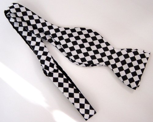 Marlon Garci 100% Silk Bow Tie - Black & White Diamond Design