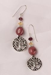 Earrings - Tree of Life with Rhodonite