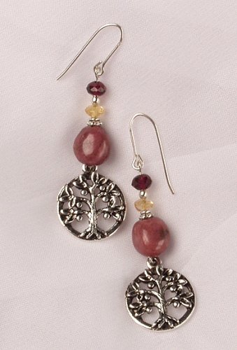 Tree of Life Earrings with Rhodonite Bead