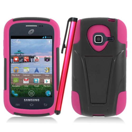 [ManiaGear] Heavy Duty Armor Case Combo Black/Hot Pink Case Samsung Galaxy Centura S738C + Stylus Pen (TracFone/Straighttalk/Net 10)