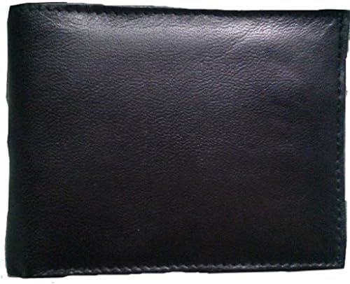Men's Genuine Lambskin Soft Smooth Leather Black Slim Thin Compact Style Bi-fold Wallet