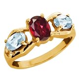 1.81 Ct Oval Ruby Red Mystic Topaz and Aquamarine 18k Yellow Gold Ring